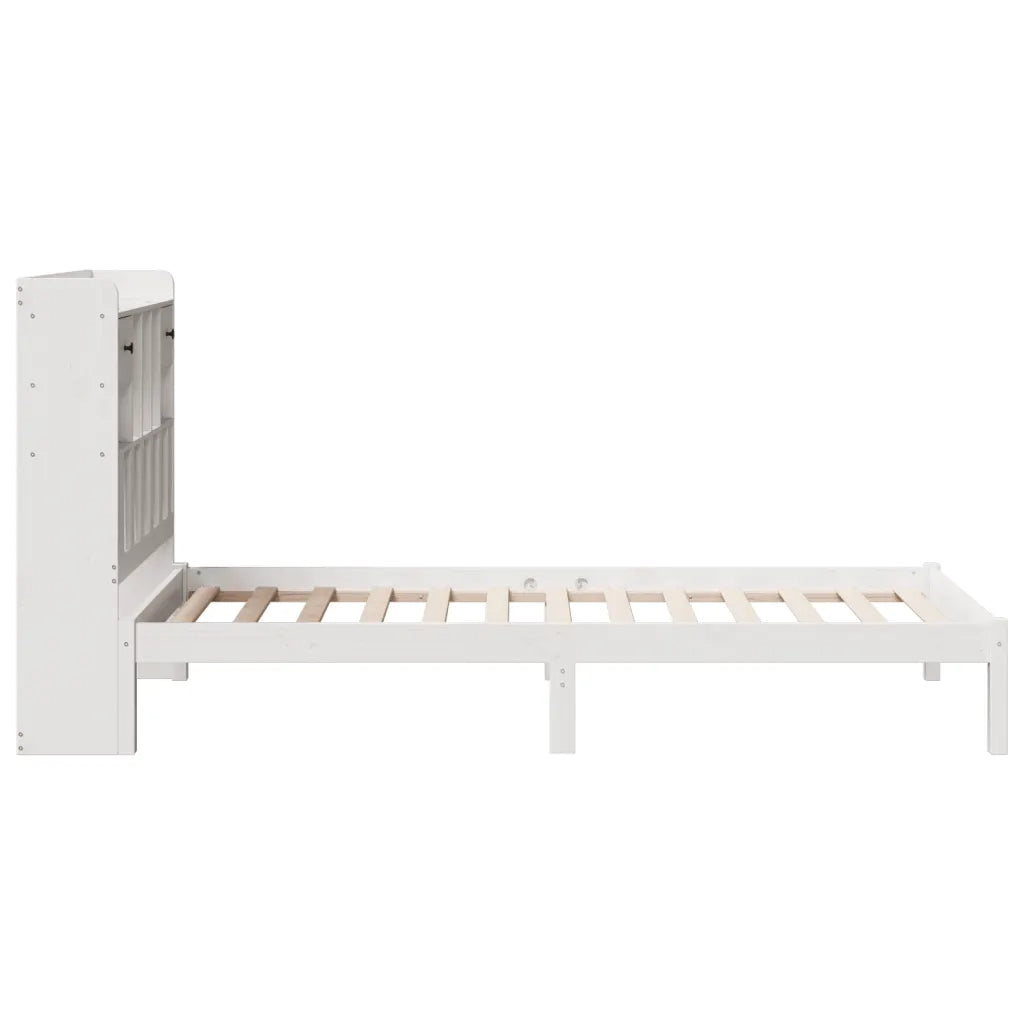 Letto Libreria senza Materasso-Struttura Letto con contenitore Bianca 90x200 cm Legno di Pino 975792
