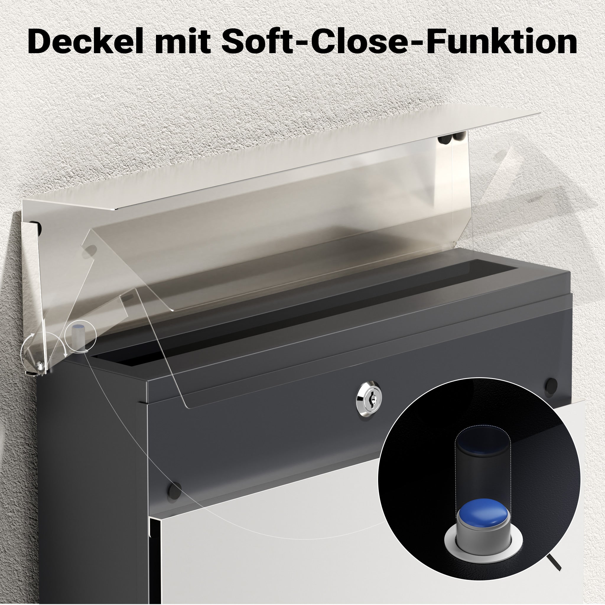 Cassetta della posta in acciaio inox V63 37 x 11 x 37 cm, cassetta delle lettere da parete con portagiornali e chiave