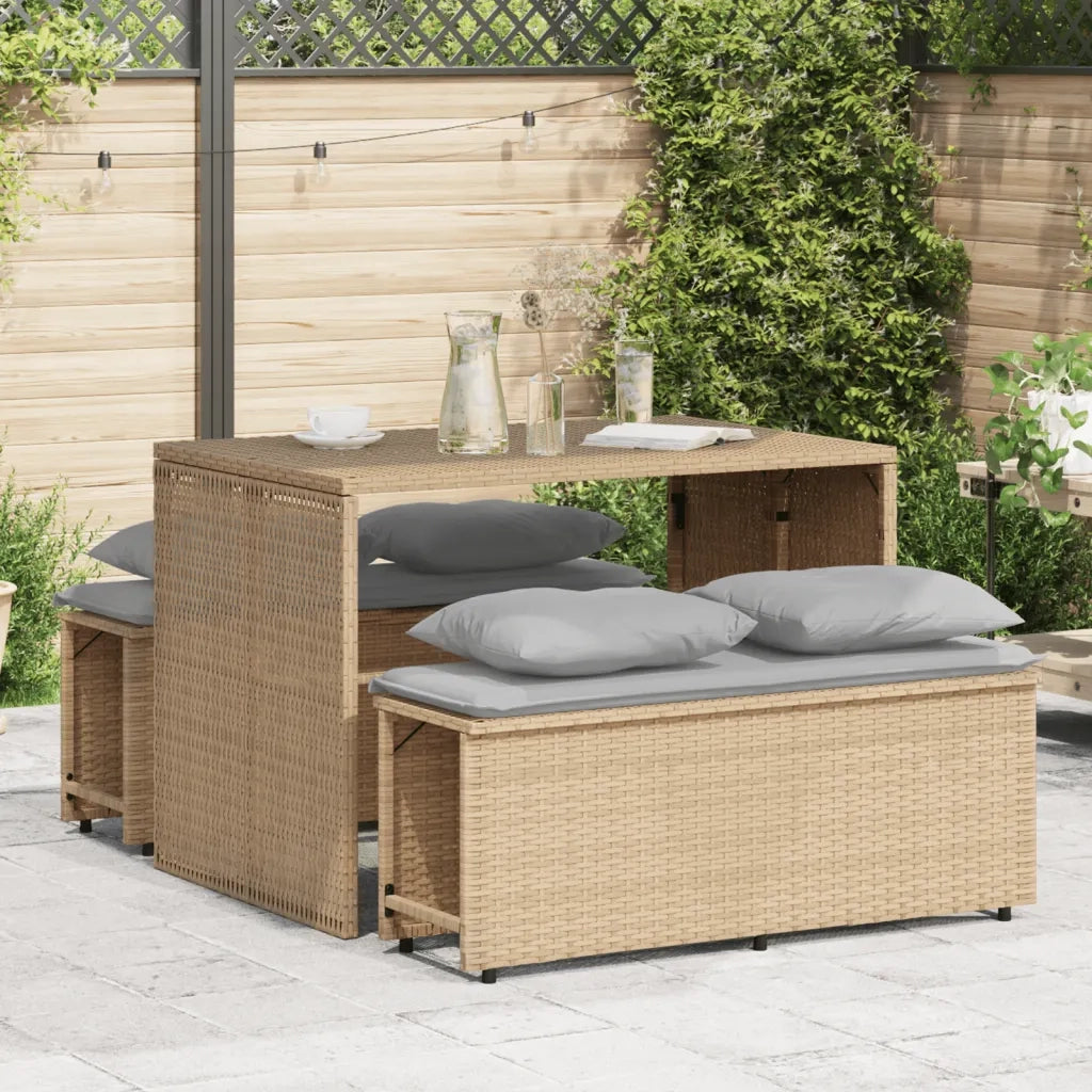 Set da Pranzo da Giardino 3 pz | Set Salotto da Giardino con Cuscini Beige in Polyrattan