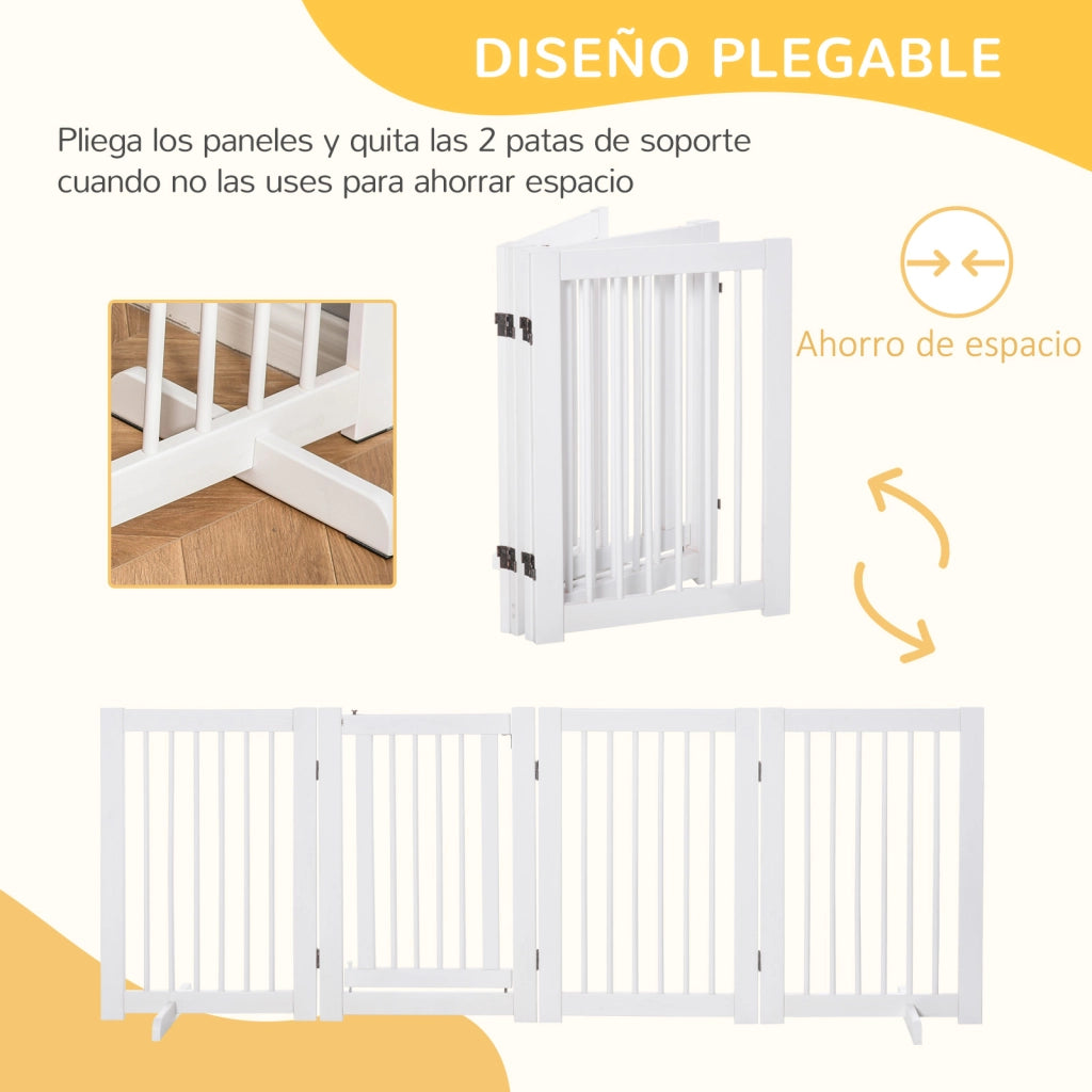 Barriera di sicurezza per cani pieghevole in legno per scale e porte ¨C zephmum ¨C 204x36x75 cm bianco