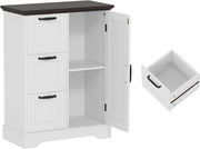 Credenza Cucina con 3 Cassetti e Armadio con Ante, Mobile Cucina Dispensa con Kit Antiribaltamento, Mobiletto Cucina, per Soggiorno, Sala da Pranzo, 60 x 30 x 80 cm (Bianco)