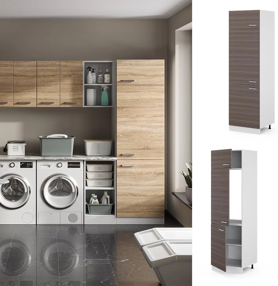 Dispensa universale R-Line, Grigio, 60 cm con porte, per la conservazione di utensili domestici e scorte