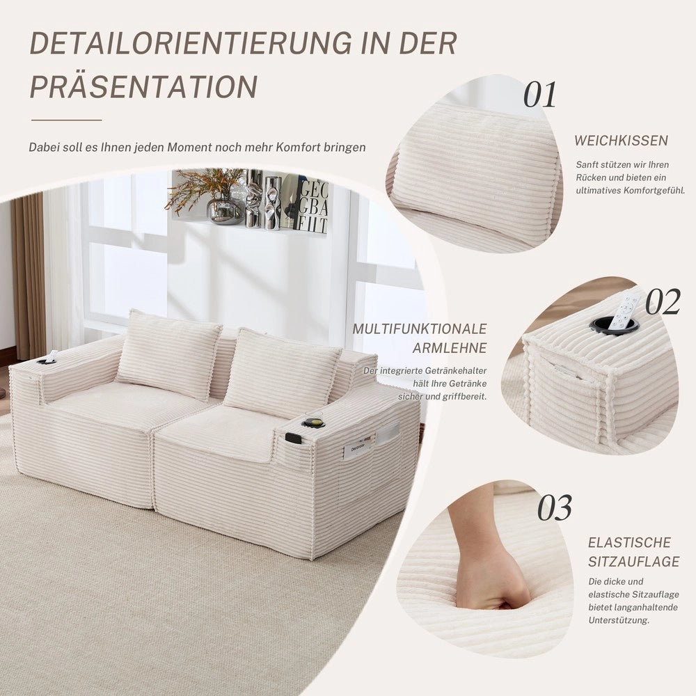 Divano 2 posti ¨C Minimal ¨C in tessuto con tasche laterali e portabibite