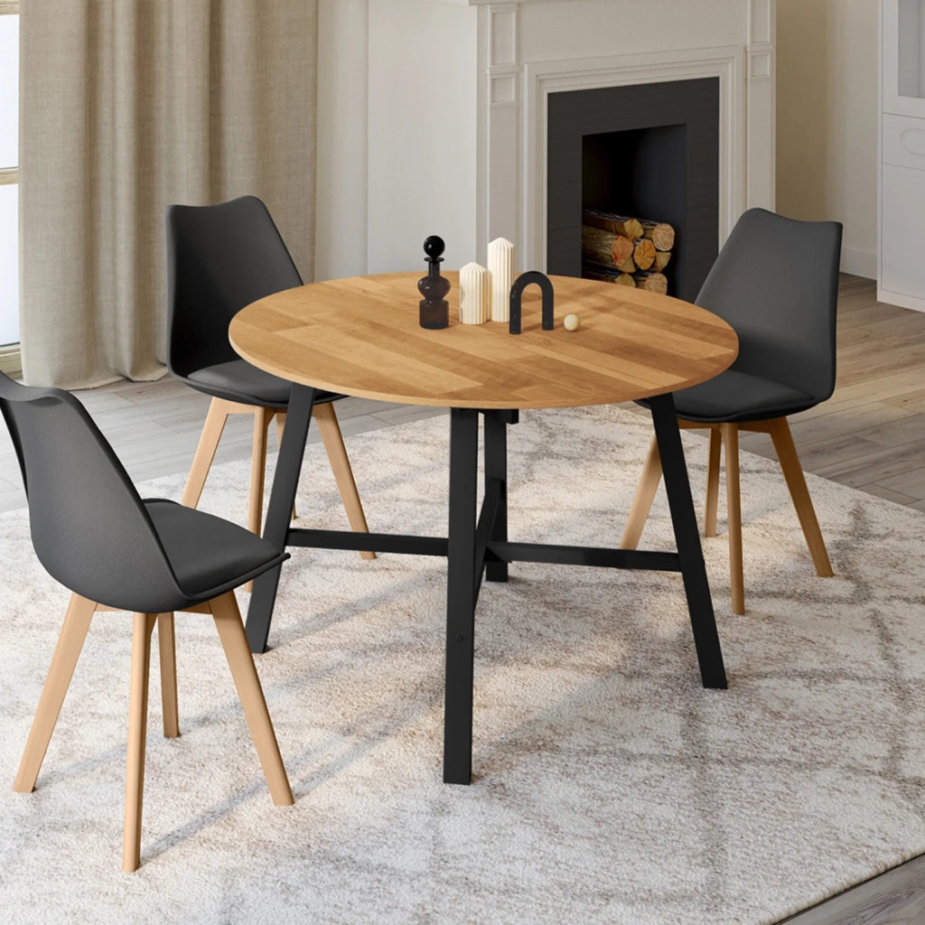 IDMarket - Tavolo da pranzo rotondo allungabile MADELEINE 4-6 persone in legno e metallo nero 110 - 150 cm