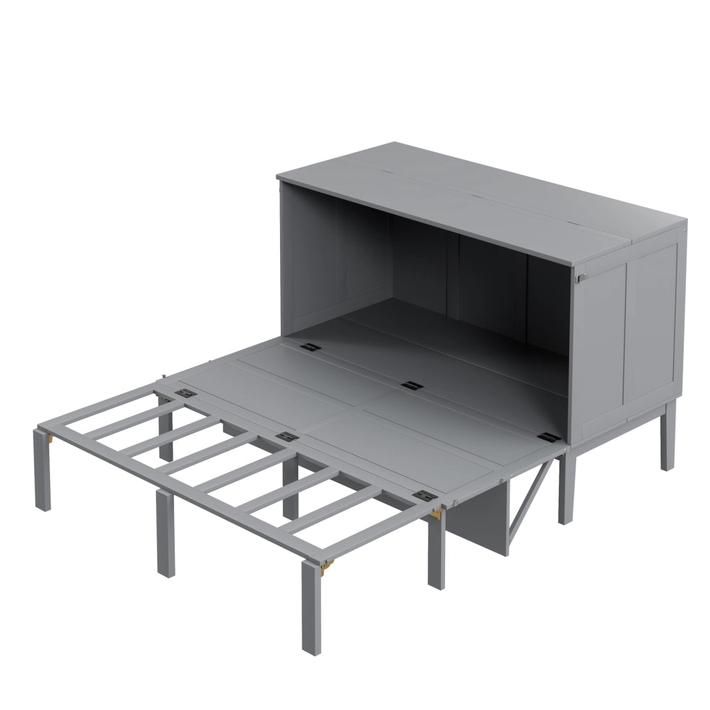OKWISH Letto a scomparsa 140×200 cm, Letto Matrimoniale con Ribalta Verticale, Spazio Contenitore e Consolle, senza Materasso, Grigio