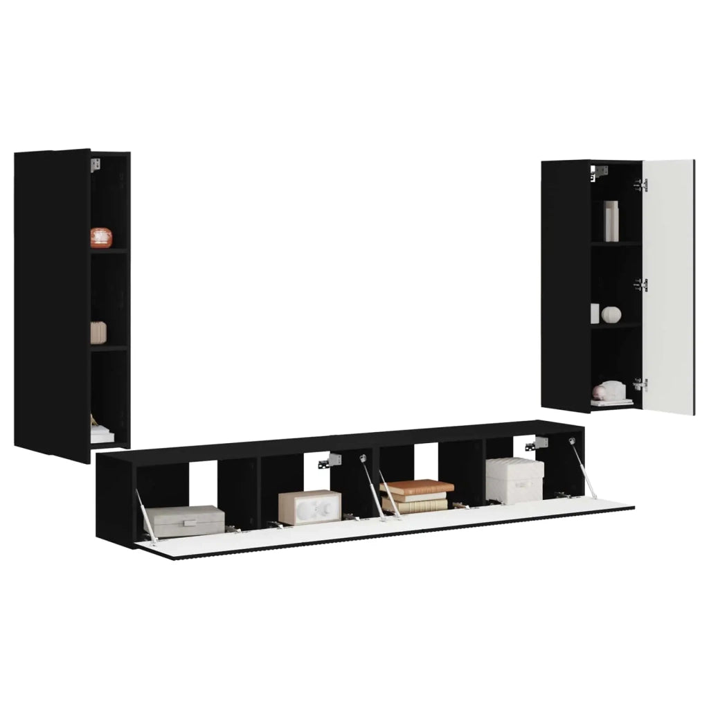 Set di Mobiletto da TV a Parete 4 pcs Nero Legno multistrato 3408926