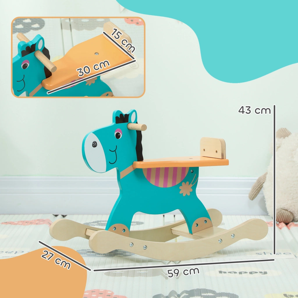 Cavallo a Dondolo Legno per Bambini ¨C zephmum ¨C Verde Scuro e Arancione 59x27x43 cm