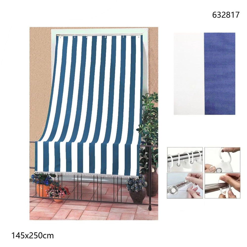 Trade Shop - Tenda Da Sole A Righe Con Anelli Per Porta Esterno Balcone Veranda Giardino 145x250cm -