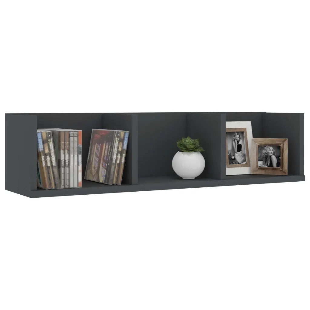 Scaffale Porta CD a Parete Grigio 75x18x18 cm Legno Multistrato 801312