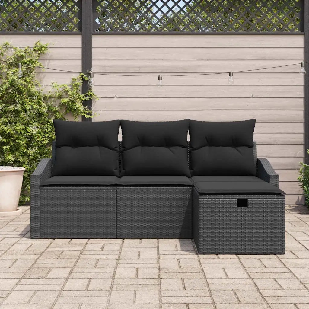Set di divani con cuscino 4 pcs Nero polyrattan