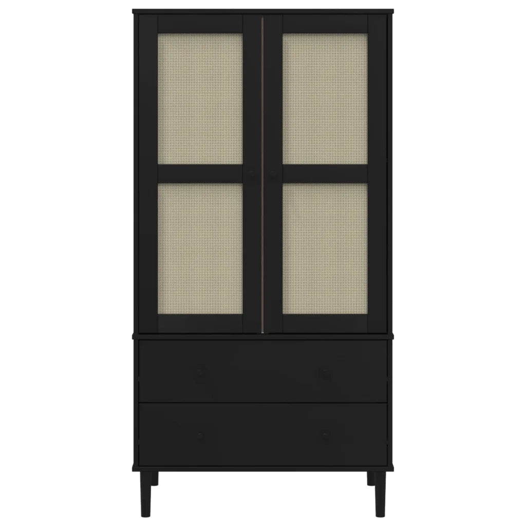 Armadio SENJA Aspetto Rattan Nero 90x55x175 cm Massello Pino 358036