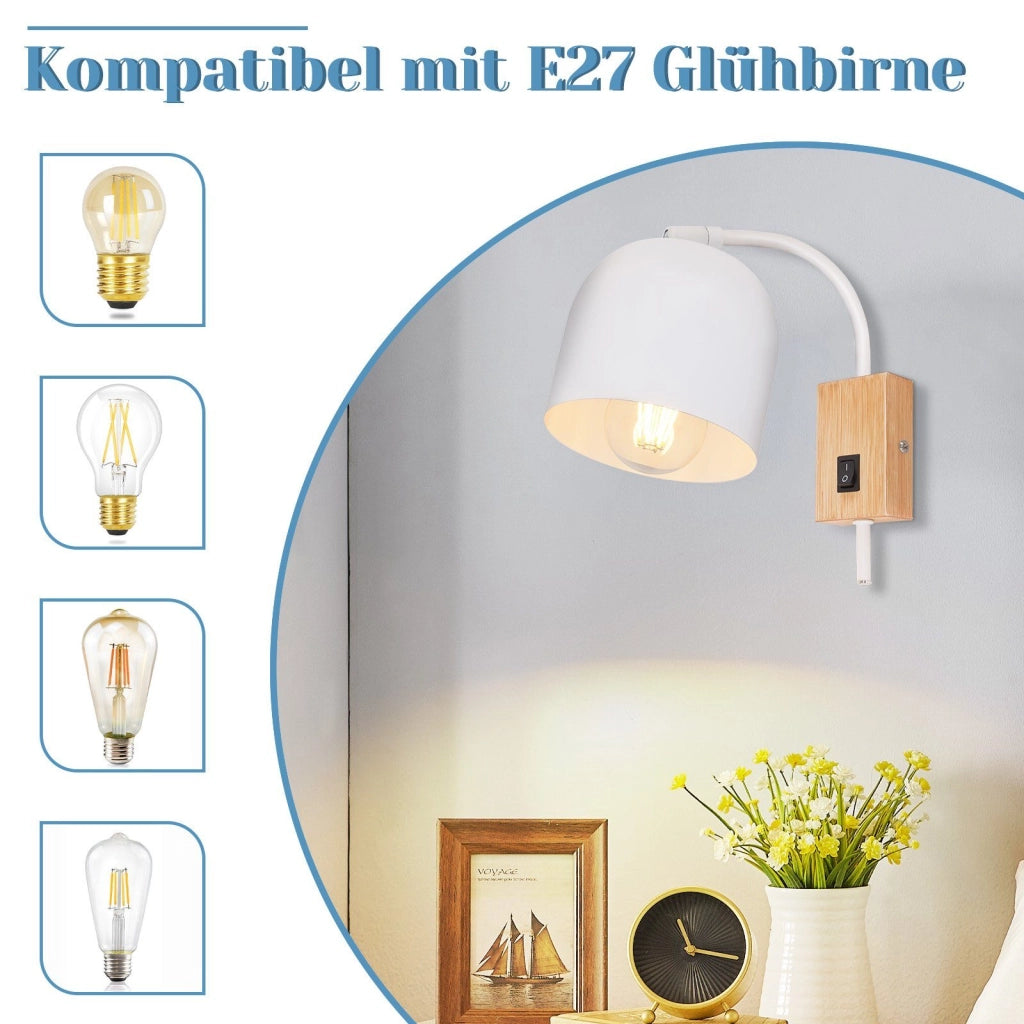 ZMH Applique con interruttore Applique da corridoio bianca E27 a una testa 330° (lampadina non inclusa)