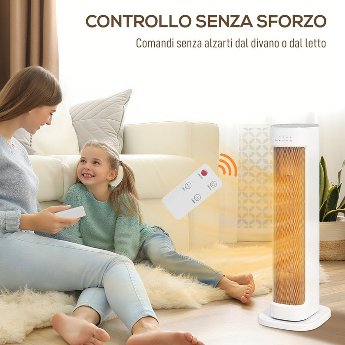 Termoventilatore Ceramico PTC 2000W con 3 Temperature Regolabili Timer e Telecomando Bianco