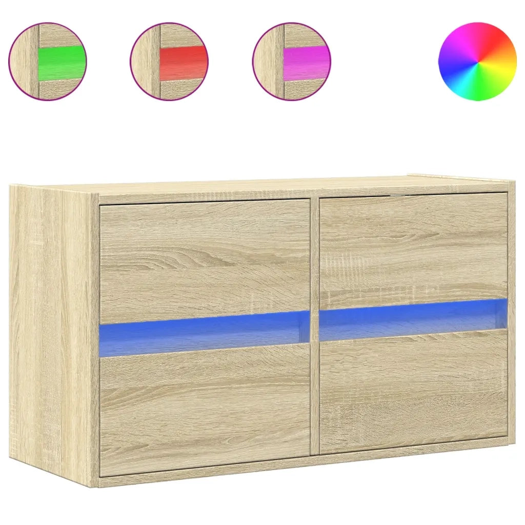 vidaXL Mobile TV a Parete con Luci LED Rovere Sonoma 80x31x45 cm