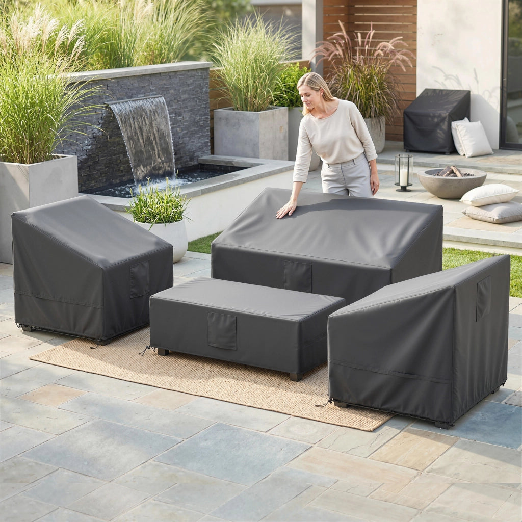 Set 4 Cuscini per Divano da Giardino ¨C zephmum ¨C Impermeabile Oxford 420D, Nero, 142x80x77cm