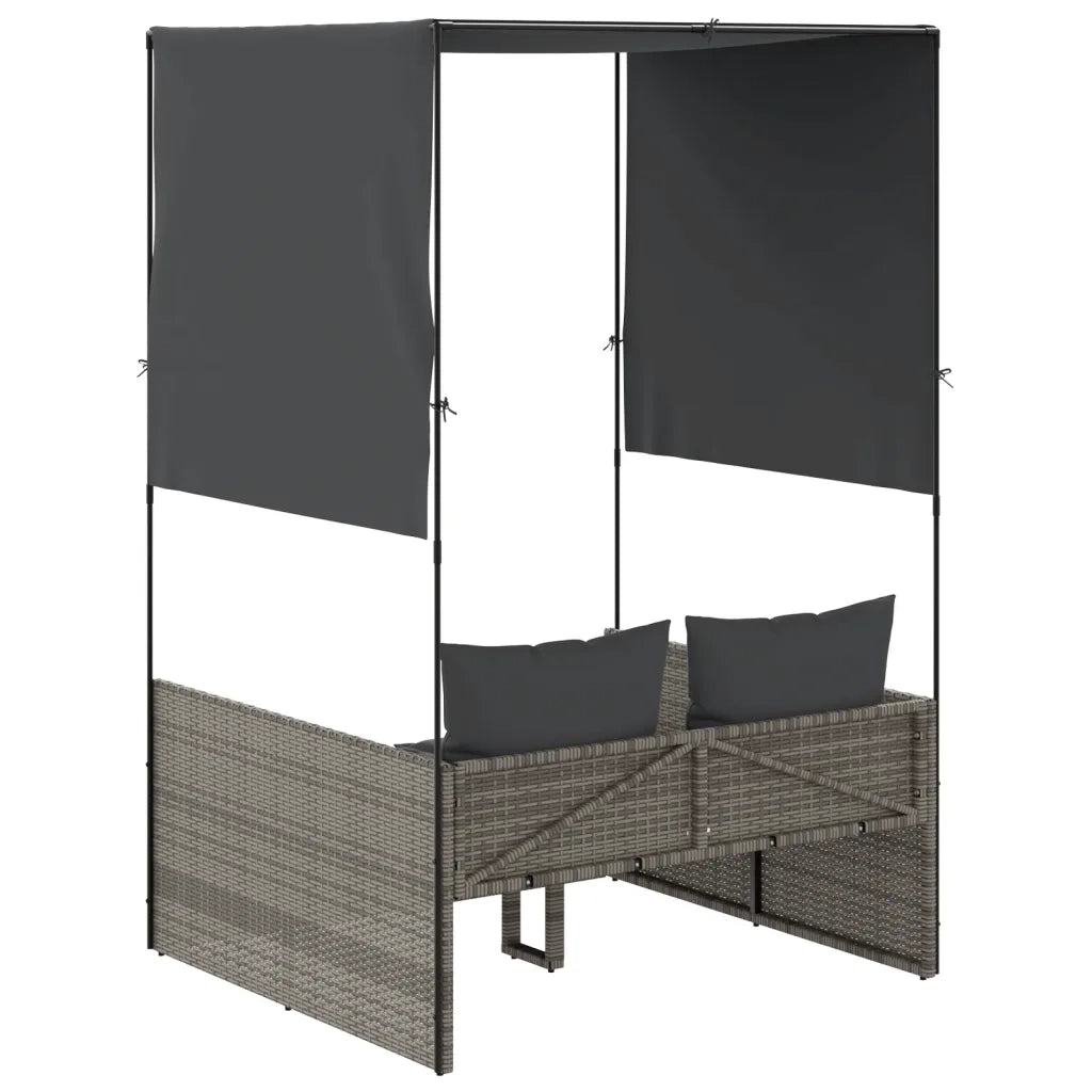 Lettino Prendisole Doppio Tetto e Tende Grigio in Polyrattan 4002757