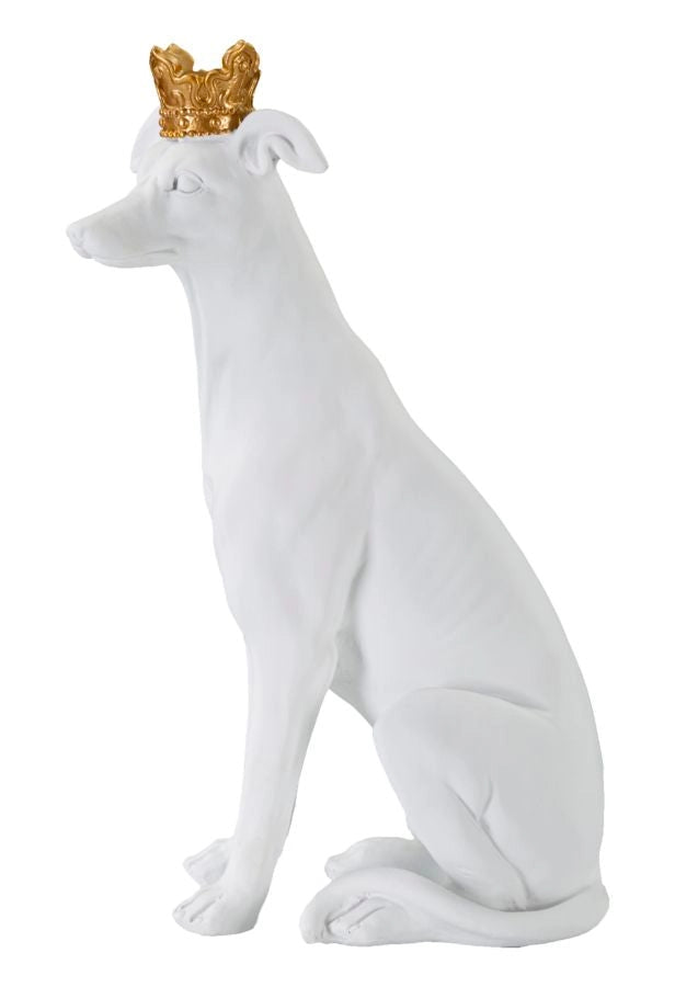 Statuetta decorativa cane seduto con corona dorata - REX