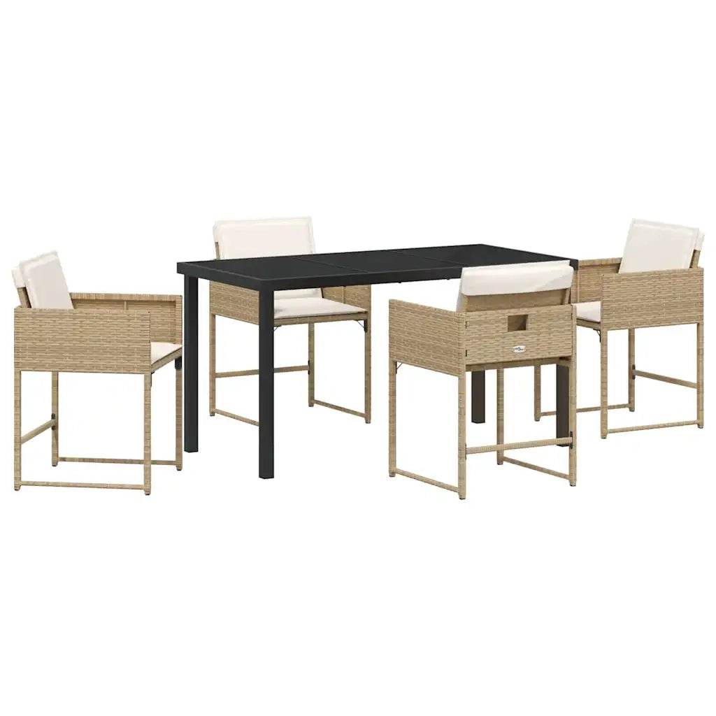 Set da Pranzo per Giardino con cuscino 5 pcs Beige polyrattan 3380021