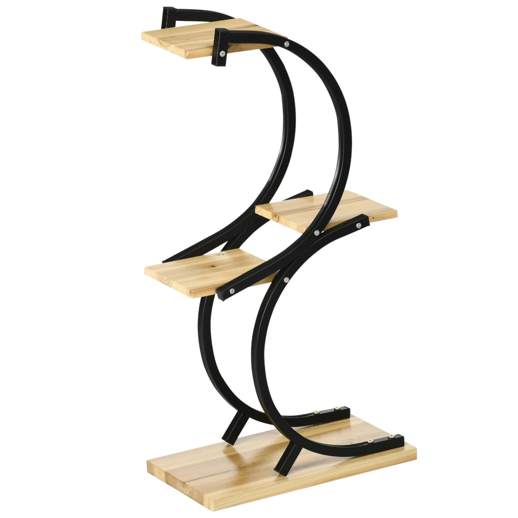 Scaffale Porta Piante 4 Ripiani ¨C Xylo ¨C Legno Massello Nero e Naturale 46x25x91 cm