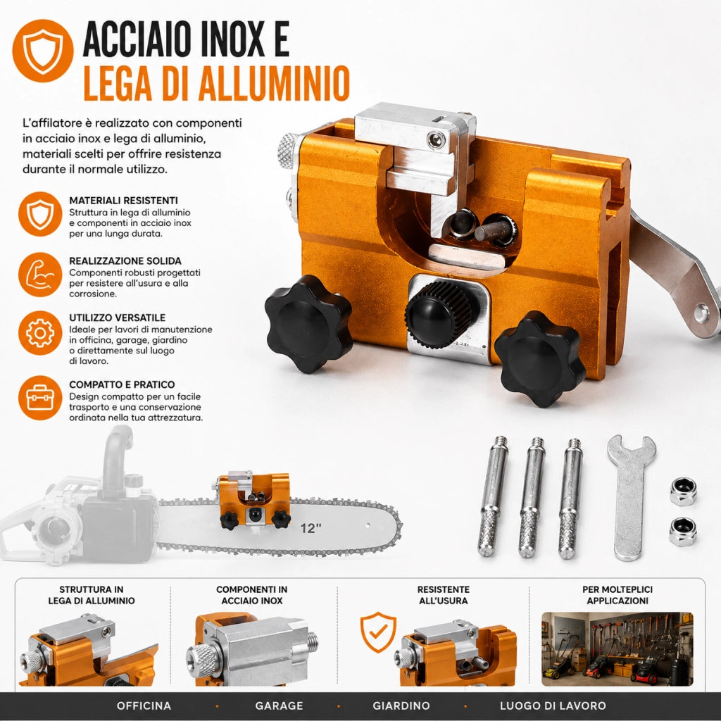 Affilatore Manuale Catena Motosega 1/4" e 3/8" in Acciaio e Alluminio 07370
