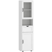Mobile a Colonna Bagno 40x30x165 cm con 2 Armadietti Cassetto e Ripiano Aperto in Legno Bianco