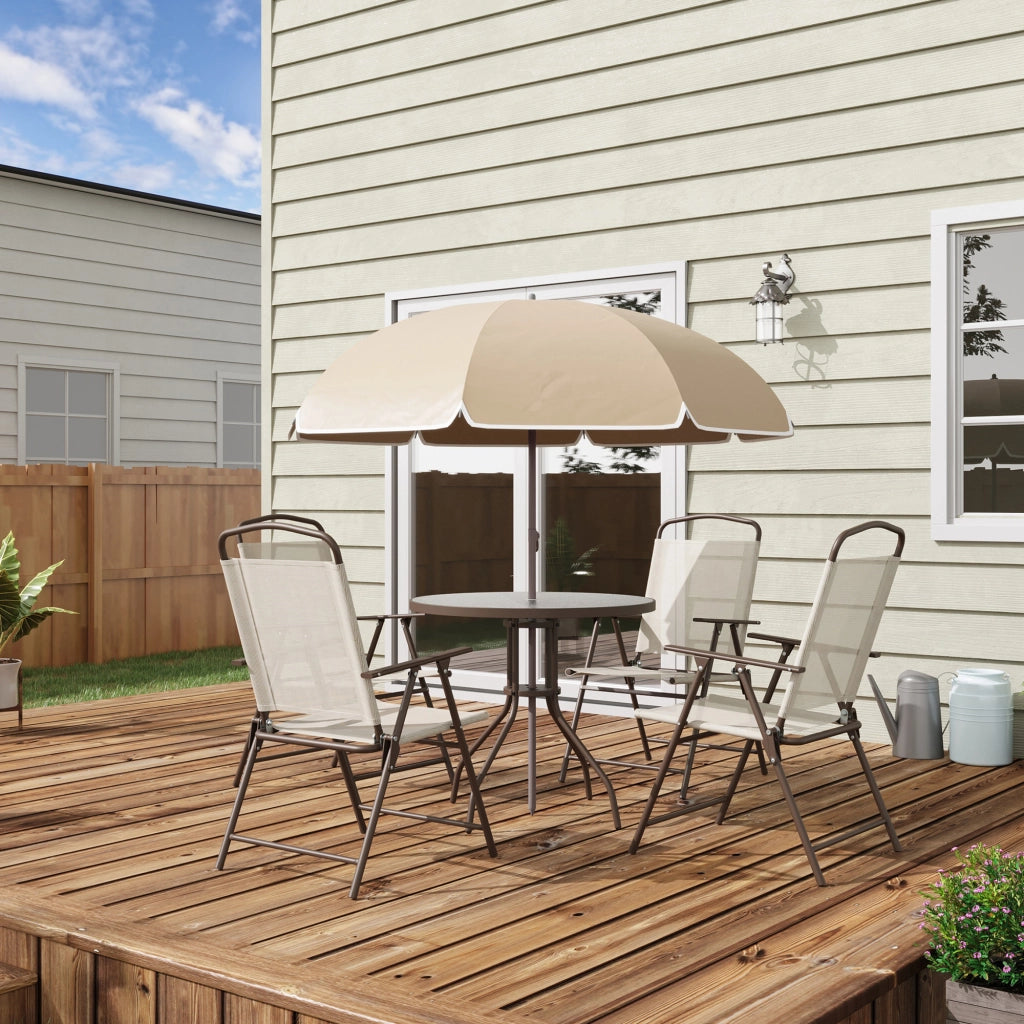 Set da giardino 6 pezzi ¨C zephmum ¨C tavolo rotondo + 4 sedie pieghevoli + ombrellone beige