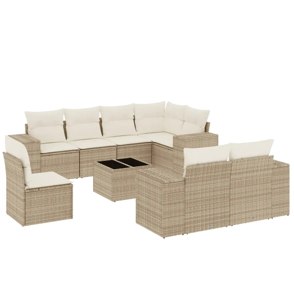 Set Divano da Giardino 9 pz con Cuscini Beige in Polyrattan 3222847