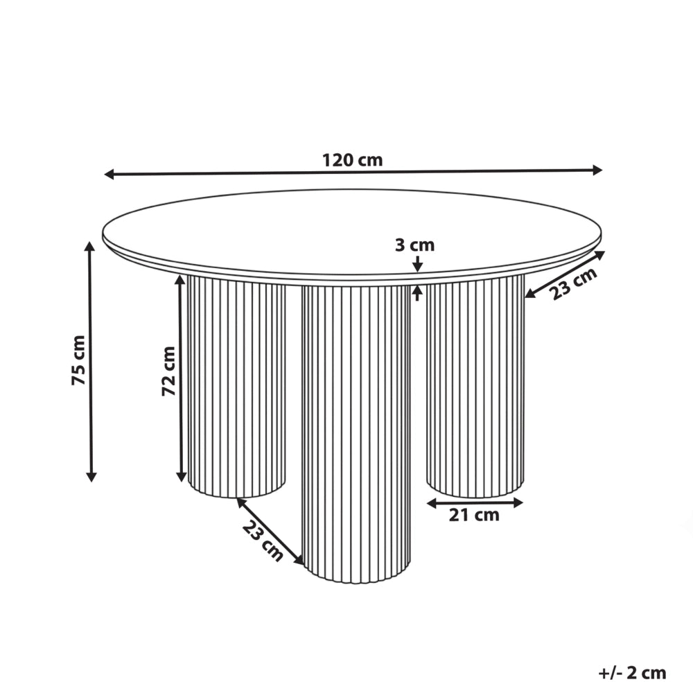 Tavolo da pranzo in MDF nero da 120 cm con gambe a colonna scanalate e nervate, design minimalista