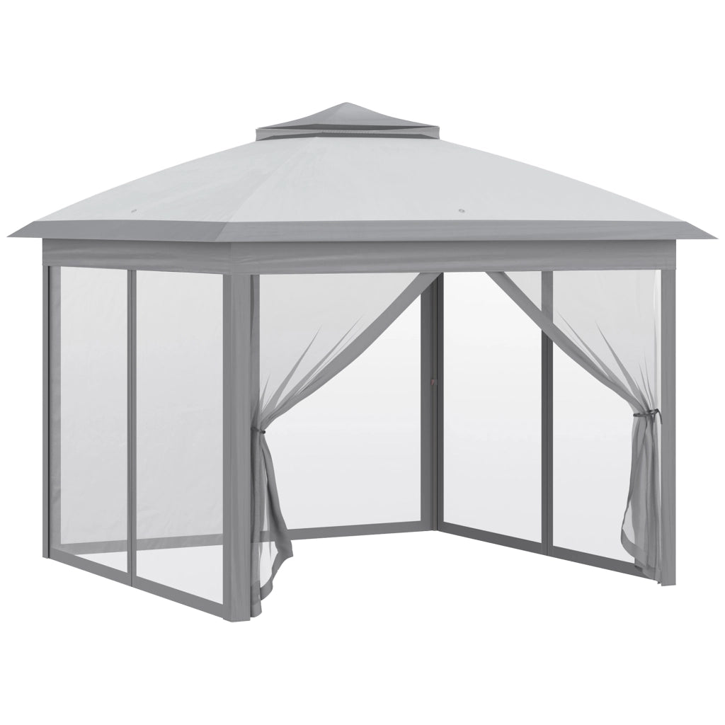 Gazebo da Esterno Pieghevole ad Altezza Regolabile con Zanzariere, 3.3x3.3x2.8 m, Grigio