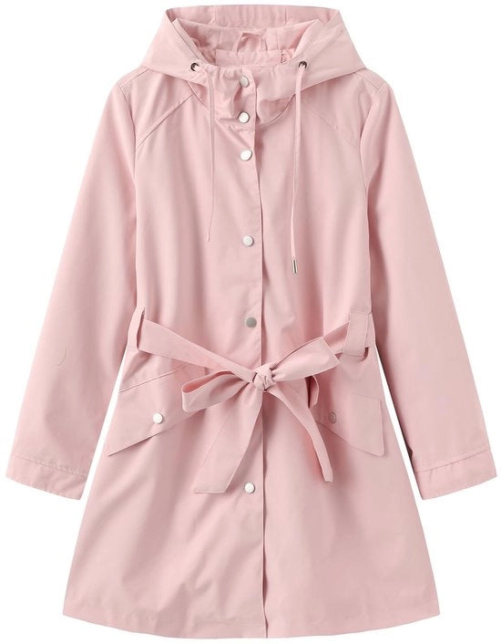 Giubbotto impermeabile con cappuccio per donna - Anorak leggero - Giacca da donna con cappuccio e cordino in vita - Trekking con tasche pratiche - Impermeabile per stagioni fresche