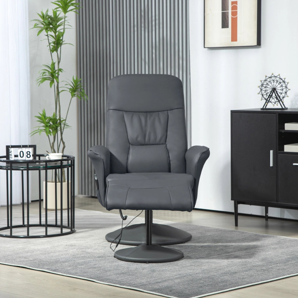 Poltrona Massaggiante Elettrica Reclinabile con Poggiapiedi ¨C Minimal ¨C Similpelle Grigio Scuro 76x81x105 cm