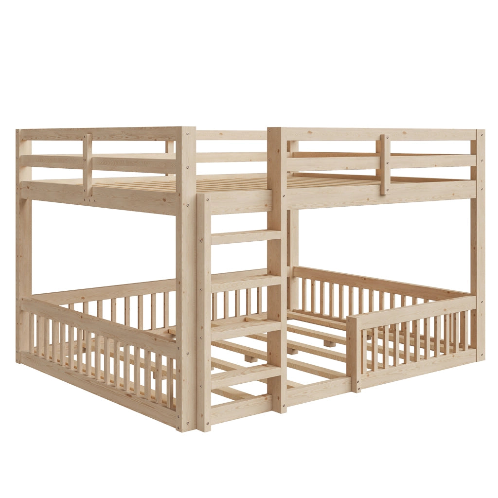 Letto a Castello 160x200 cm; Letto 2 Posti - Sponde di Sicurezza - in MDF e Legno Massiccio - Naturale