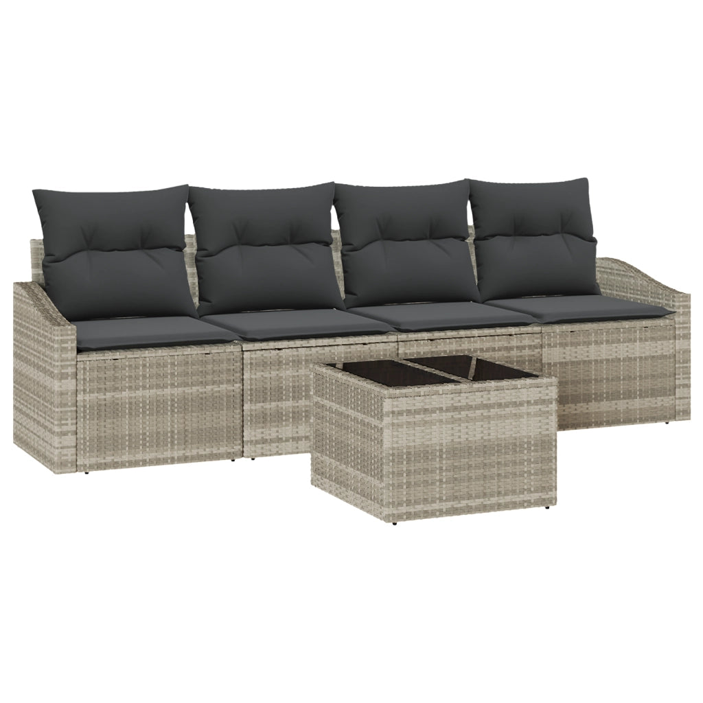 Set da pranzo da giardino 5 pezzi con cuscini grigio chiaro in polyrattan