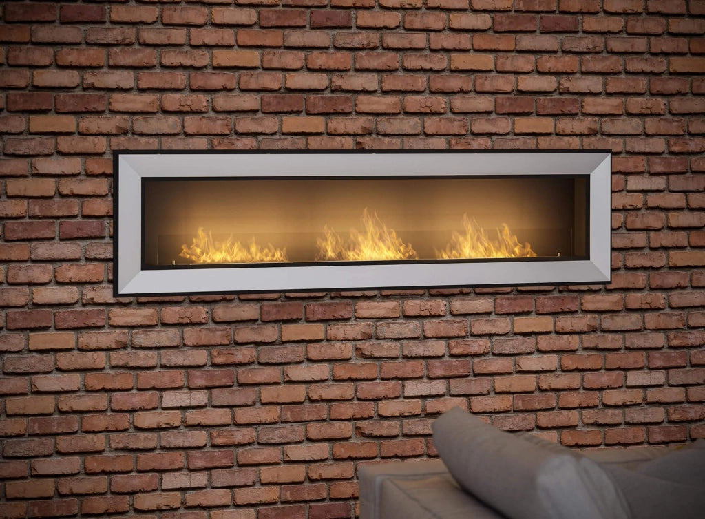 Camino a Bioetanolo da Parete/Incasso 180x49 cm Frame 1800 Bianco con Vetro