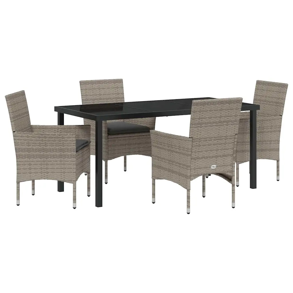 Set da Pranzo per Giardino con cuscino 5 pcs Grigio polyrattan