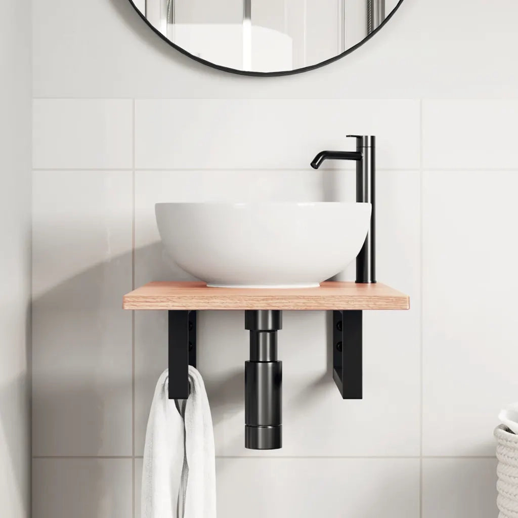 Ripiano a Parete per Lavabo-Mensole a Muro in Acciaio e Massello di Rovere 906652