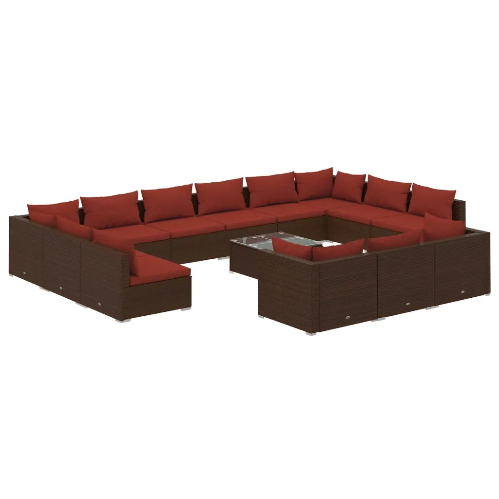 Set Divani da Giardino 14 pz con Cuscini in Polyrattan Marrone cod mxl 38992