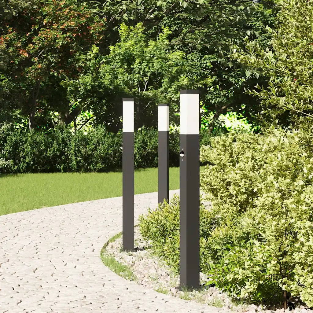 Lampioni a paletto con sensore 3 pz 80 cm neri IP44 4006080
