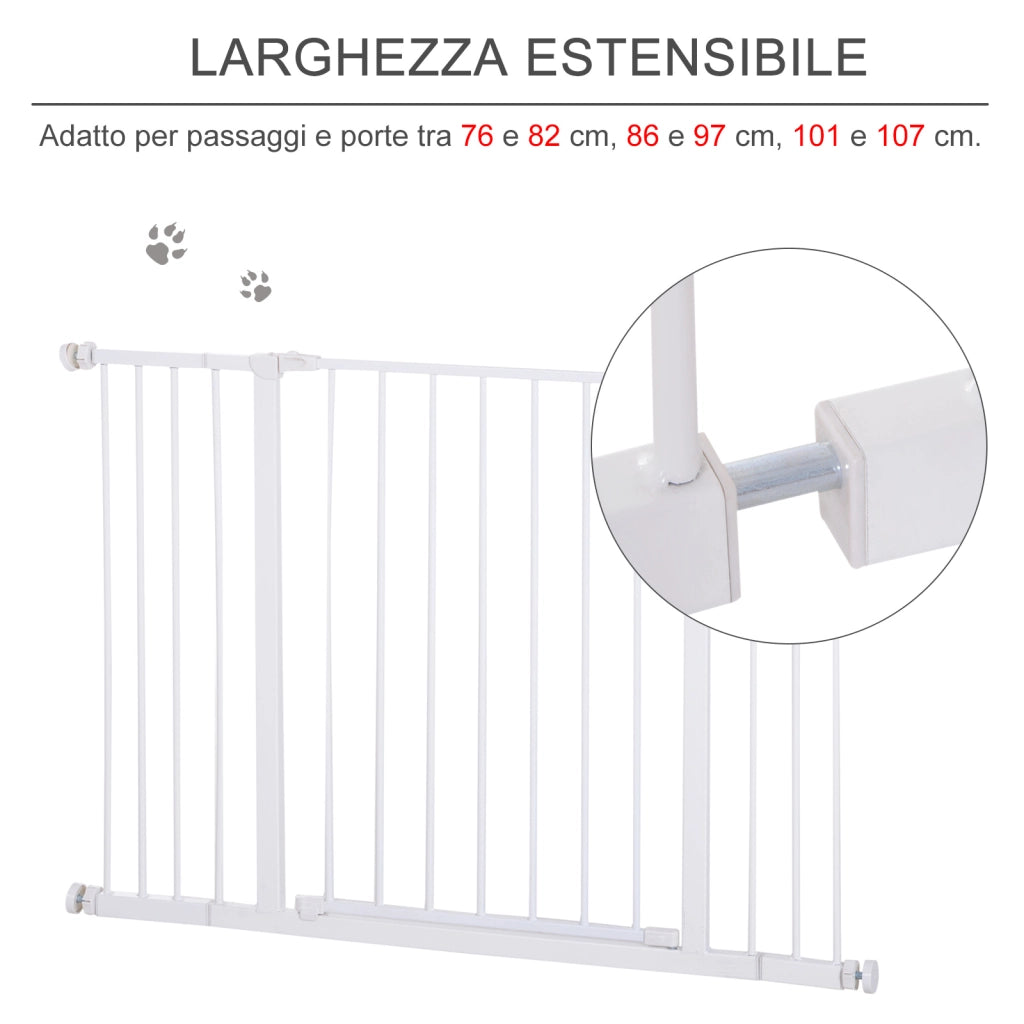 EasyComfort Cancellino per Cani di Sicurezza Estensibile da 76-107cm Montaggio a Pressione, Metallo e Plastica, Bianco