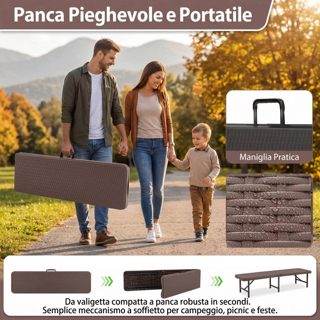 Panca Pieghevole Esterno Salvaspazio da Giardino Coco Panchina Birreria da Campeggio 183 cm Panche Portatili per Tavolo
