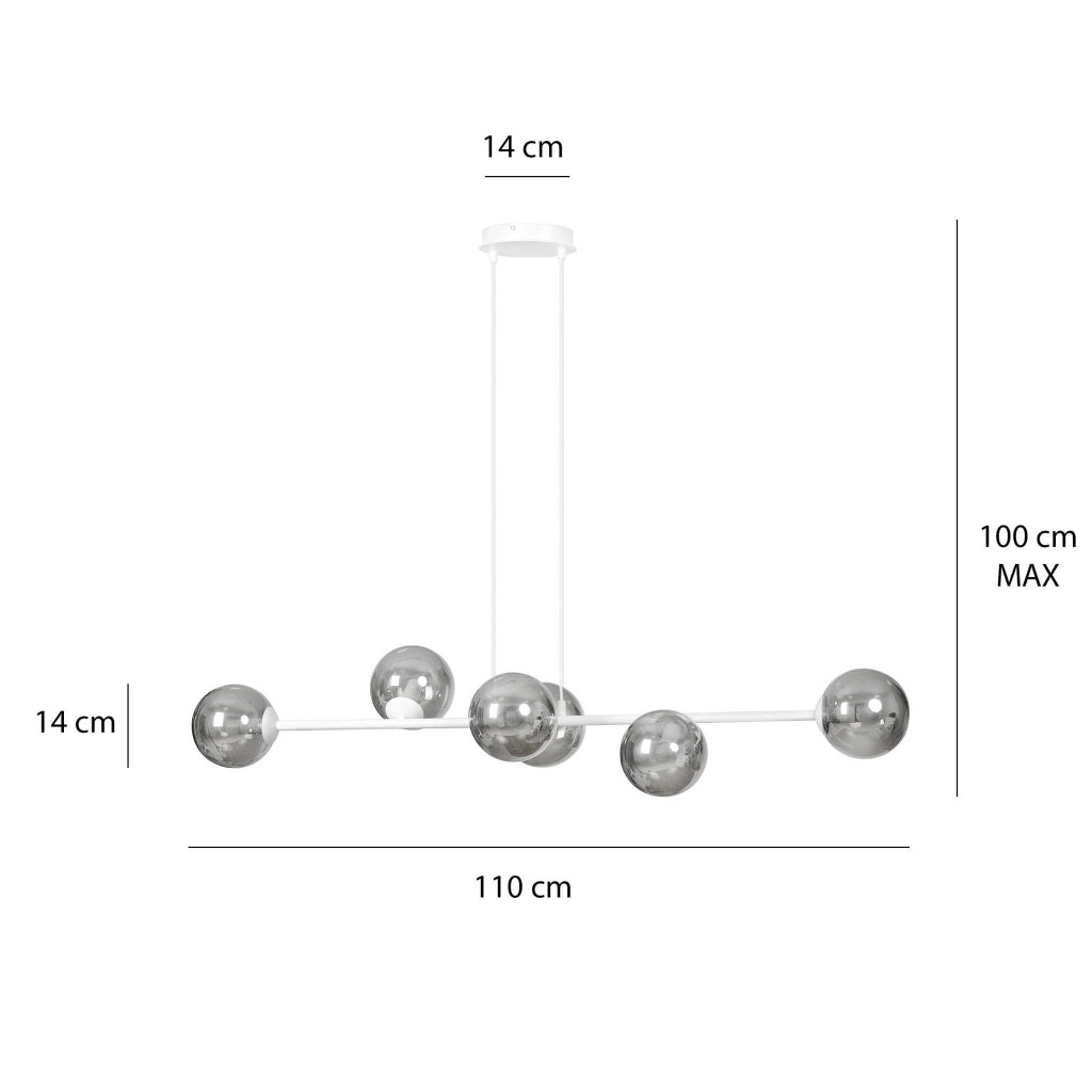 Emibig Rossi lampadario 6xE14 bianco vetro fumé 110cm