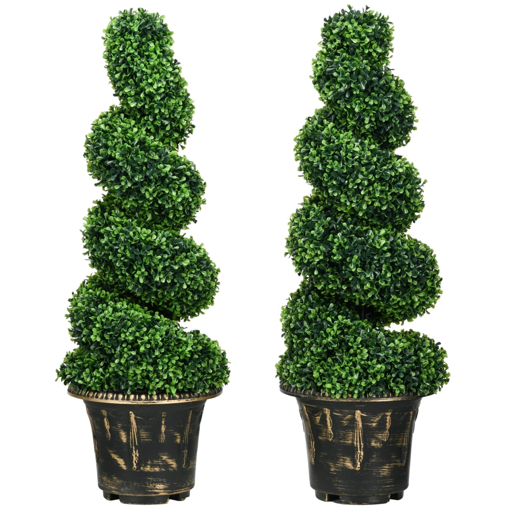 Set 2 Piante Artificiali Buxus Spiraliforme ¨C zephmum ¨C Verde, Vaso, 90 cm