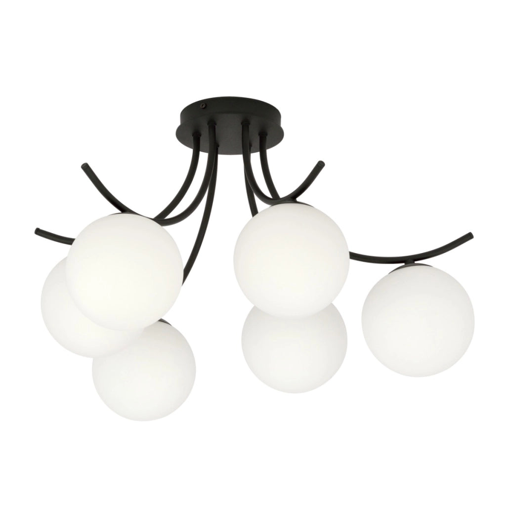 Lampadario Emibig Boston 6xE14 nero/opal in vetro 70cm