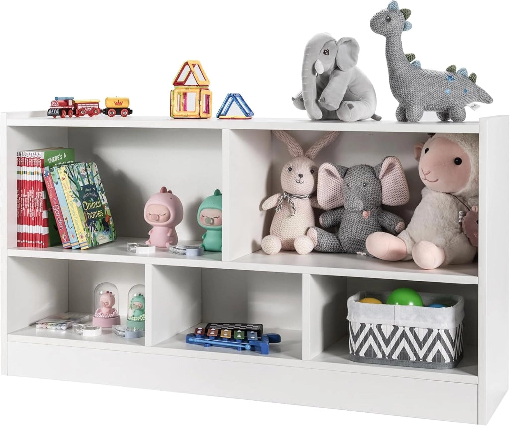 Libreria per bambini, con 5 scomparti aperti, per giocattoli, per libri e giocattoli, per cameretta dei bambini, 111 x 30 x 61,5 cm (naturale)