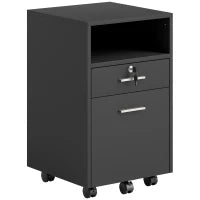Cassettiera da Ufficio Portadocumenti in Legno con 2 Cassetti e Ripiano Aperto, 39x40x65 cm, Nero