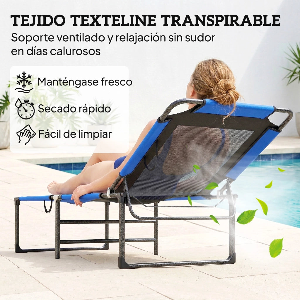 Poltrona Pieghevole con Respaldo Regolabile ¨C zephmum ¨C 175x58x68 cm Blu