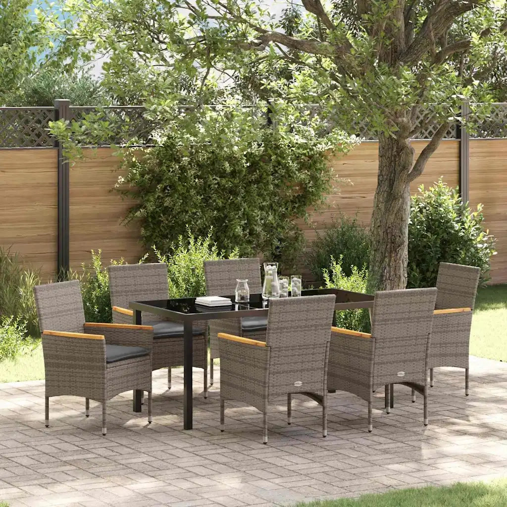 Set da Pranzo per Giardino con cuscino 7 pcs Grigio polyrattan