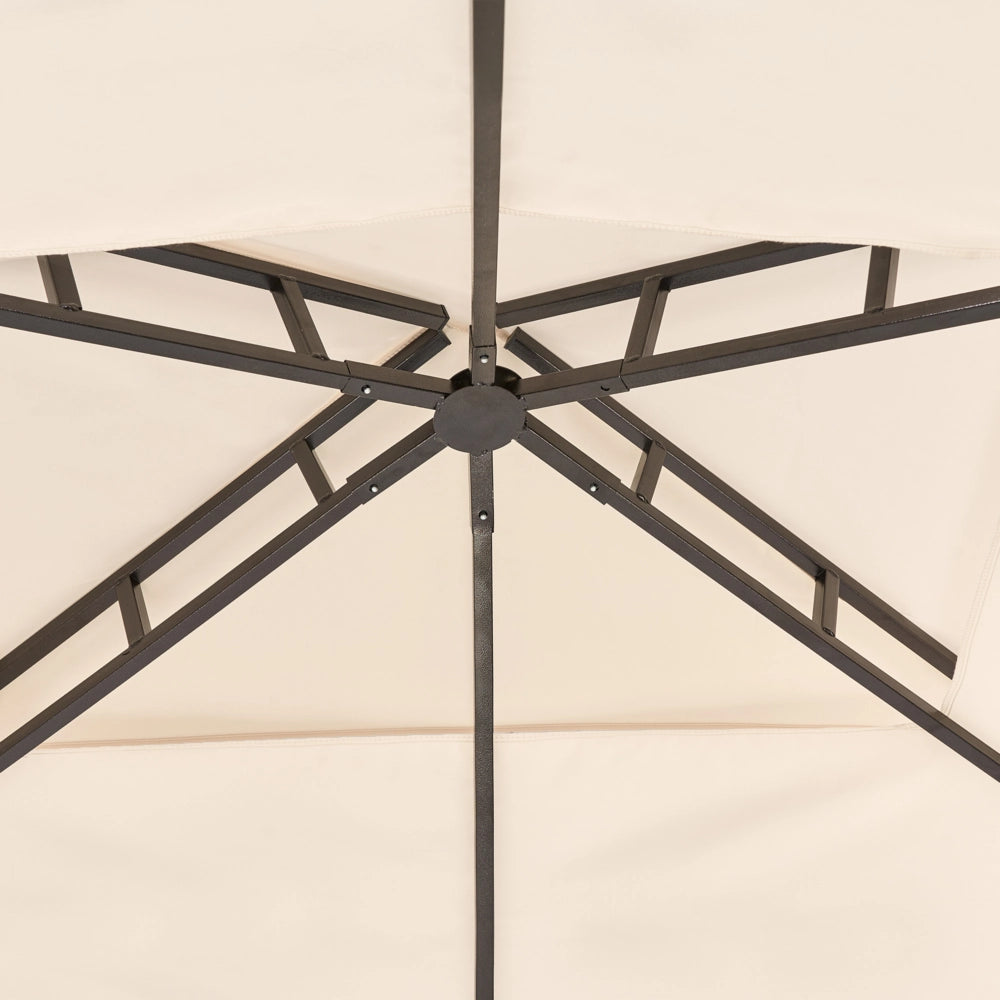 Gazebo Beige Tessuto Nero Acciaio 240 x 148 cm Telaio in metallo Tettoia con ganci e mensole Padiglione da giardino
