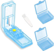 Divisore di pastiglie con 2 contenitori - distributore di farmaci per pastiglie grandi e piccole - divisore di pastiglie divide con precisione - pastiglie in metà o quarto - divisore blu di pastiglie