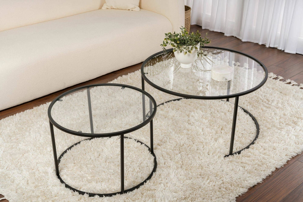 Aedion, Tavolino da Salotto set di 2 Tavolini Peso Massimo Supportato 10 kg, 80x80x43h cm Nero